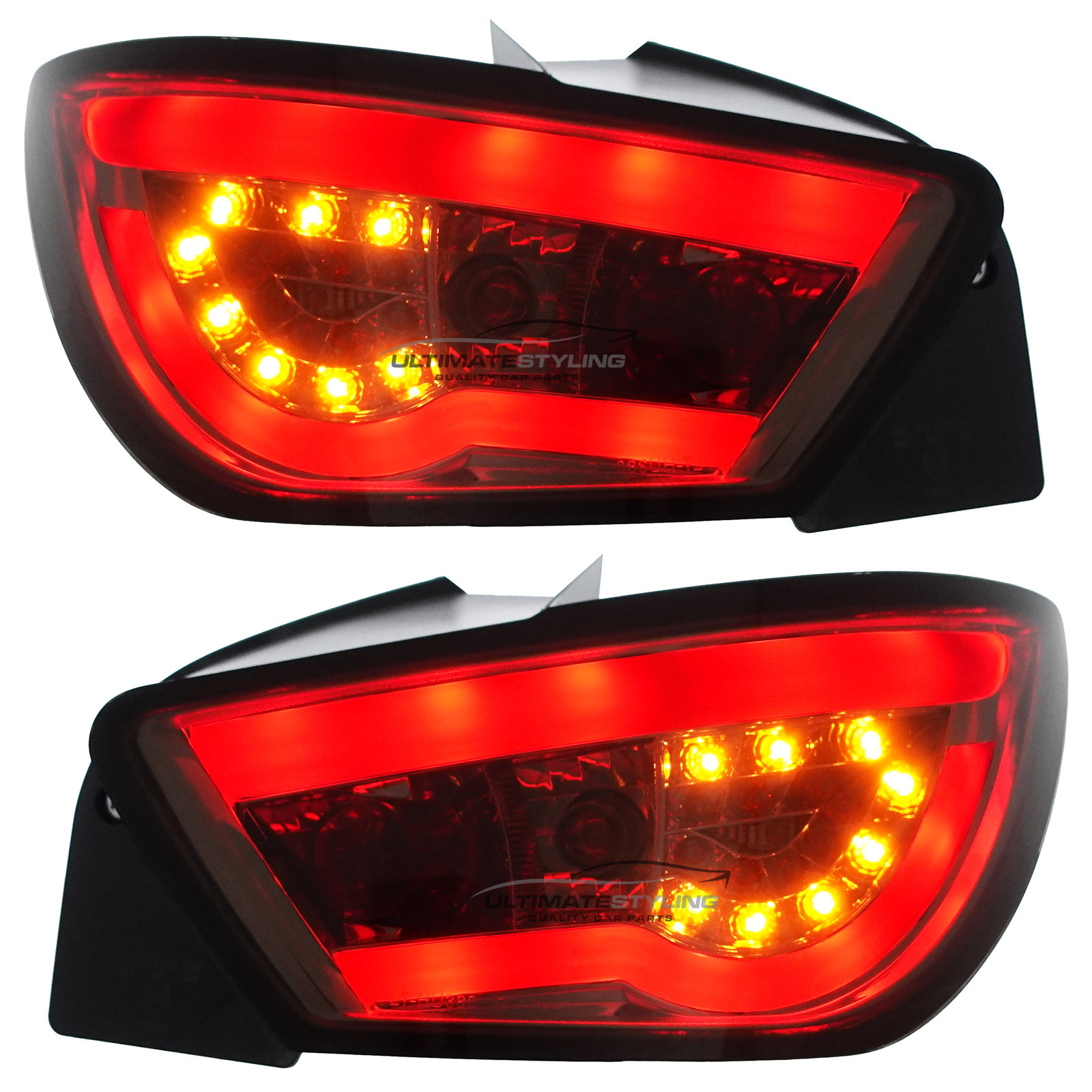 Seat Ibiza 2008-2012 - Smoked Performance Rear Lights - Smoked Lens With Chrome Inner - LED Light Bars - LED Indicators - With Bulbs & Bulb Holders