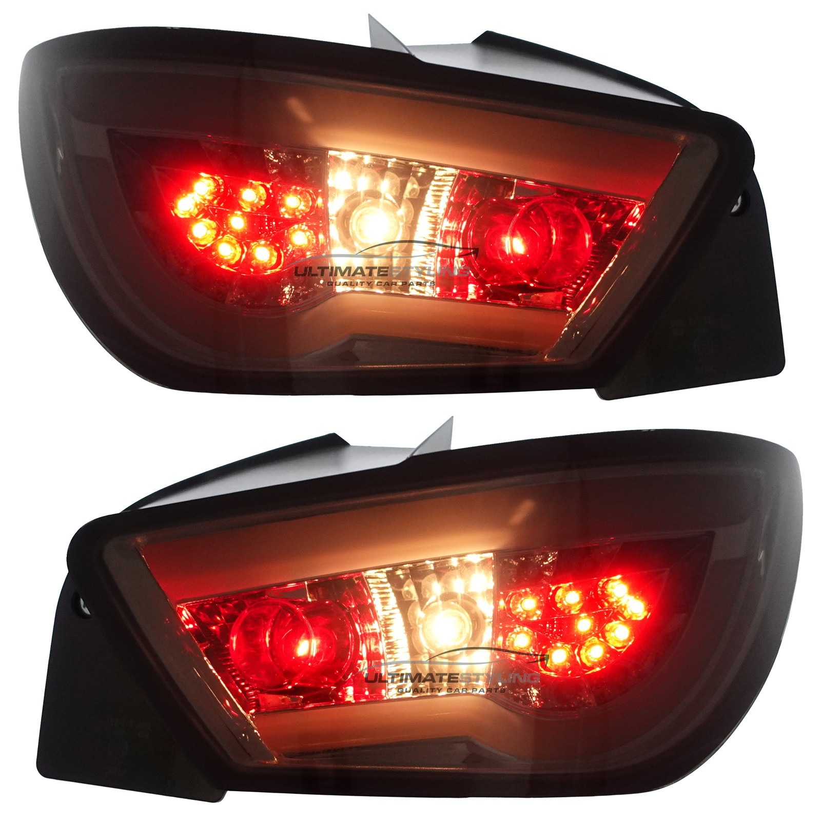 Seat Ibiza 2008-2012 - Smoked Performance Rear Lights - Smoked Lens With Chrome Inner - LED Light Bars - LED Indicators - With Bulbs & Bulb Holders