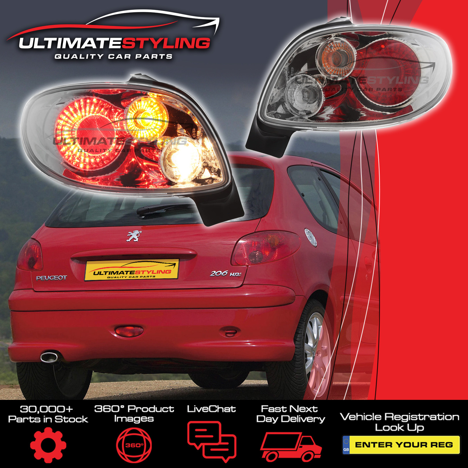 Performance Rear / Tail Lights for Peugeot 206