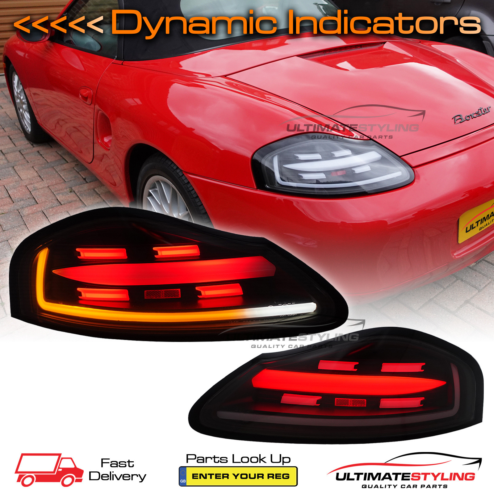 Porsche Boxster 986 1996-2004 - Performance Rear / Tail Lights - LED 718 Style - Black Inner - Dynamic LED Indicators - Includes LED Bulbs & Bulb Holders