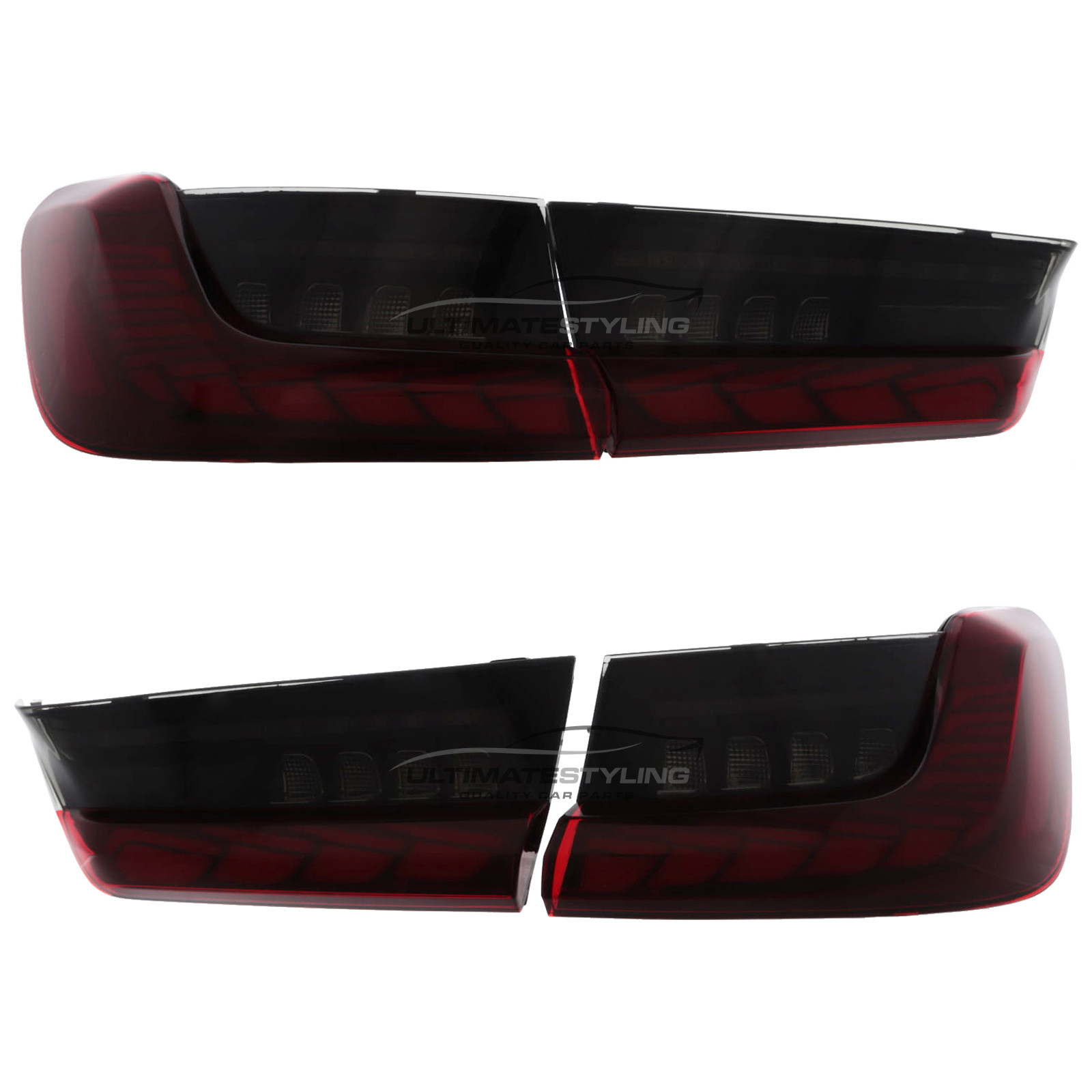 BMW 3 Series G20 2018-2022 Upgrade Dragon Scale GTS Style Red & Smoked Lens Rear Tail Lights Dynamic Indicators + Animation Pair