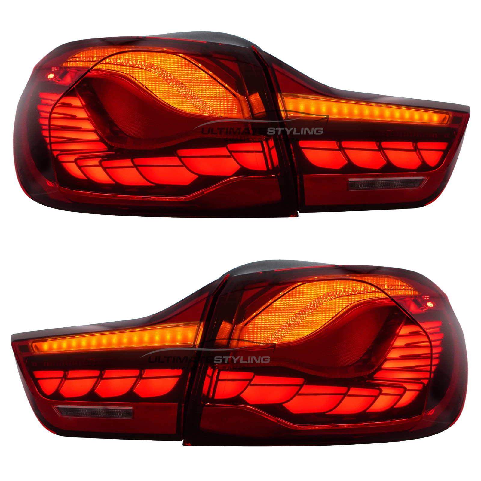 BMW 4 Series F32 2013-2021 Upgrade LED Rear Tail Lights Dragon Scale GTS Style Red Lens Dynamic Indicators + Animation Pair