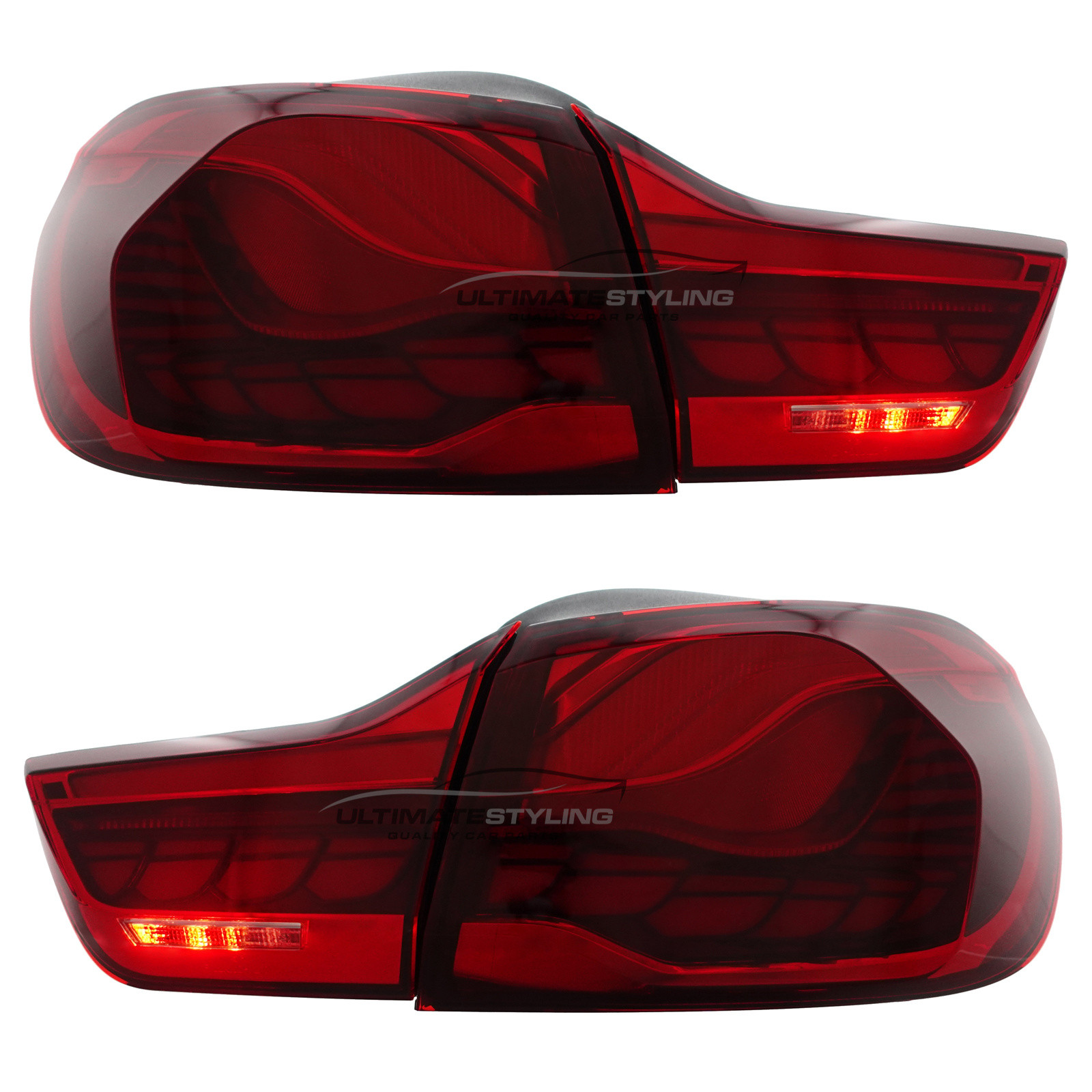 BMW 4 Series F32 2013-2021 Upgrade LED Rear Tail Lights Dragon Scale GTS Style Red Lens Dynamic Indicators + Animation Pair