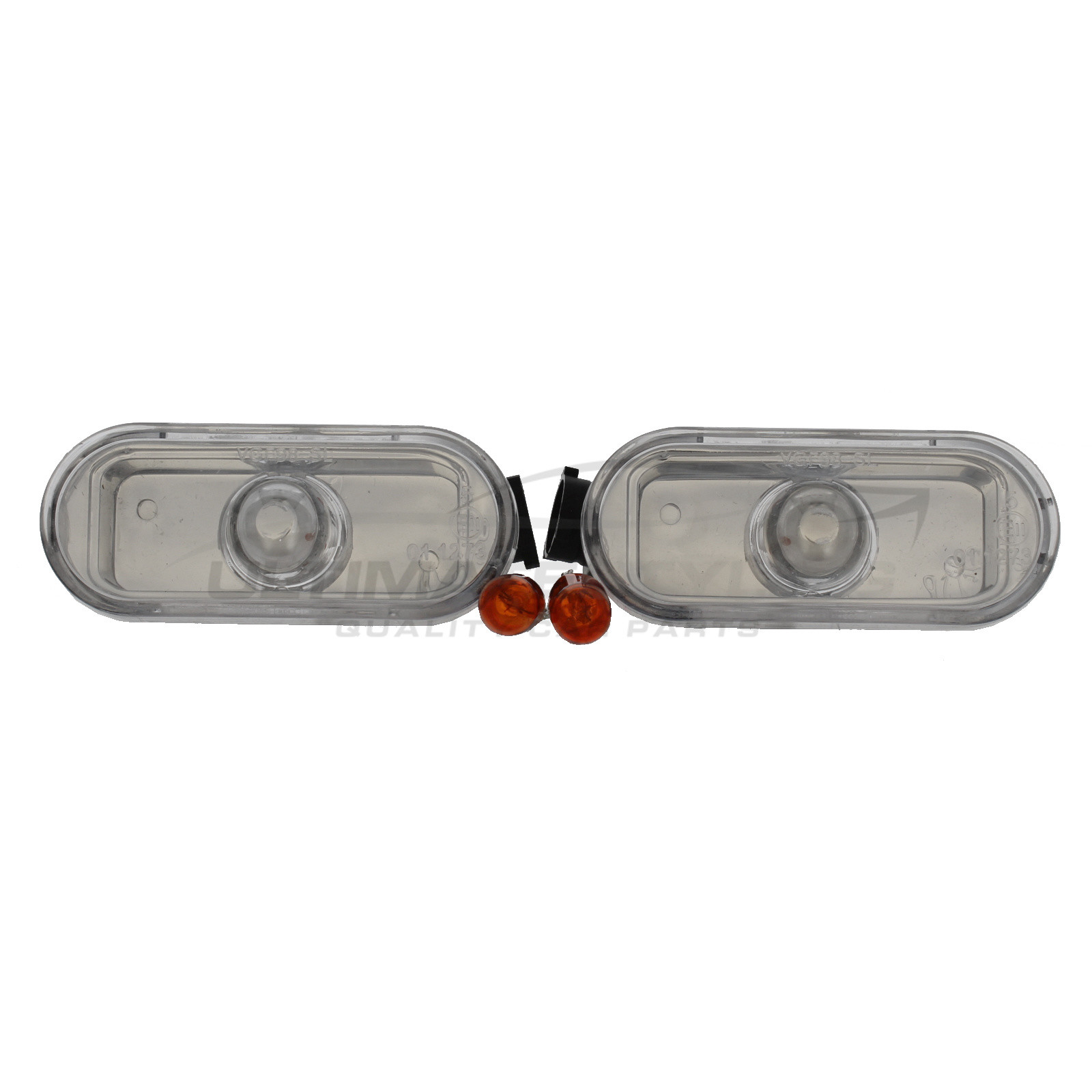 Side Repeaters - Pair (LH & RH) - Crystal Clear lens - Non-LED for Seat Alhambra / Arosa / Cordoba / Exeo / Ibiza / Inca / Leon / Toledo, VW Beetle / Bora / Caddy / Caravelle / Fox / Golf / Lupo / Passat / Polo / Sharan / Transporter and others