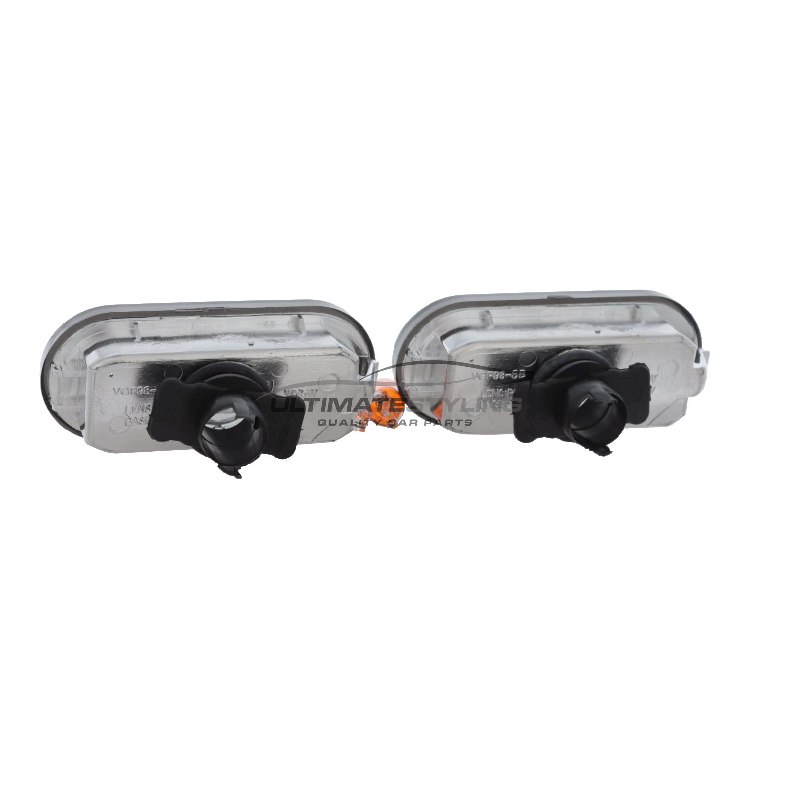 Side Repeaters - Pair (LH & RH) - Crystal Smoked Lens - Non-LED for Seat Alhambra , Arosa , Cordoba , Exeo , Ibiza , Inca , Leon , Toledo / VW Beetle , Bora , Caddy , Caravelle , Fox , Golf , Lupo , Passat , Polo , Sharan , Transporter and others