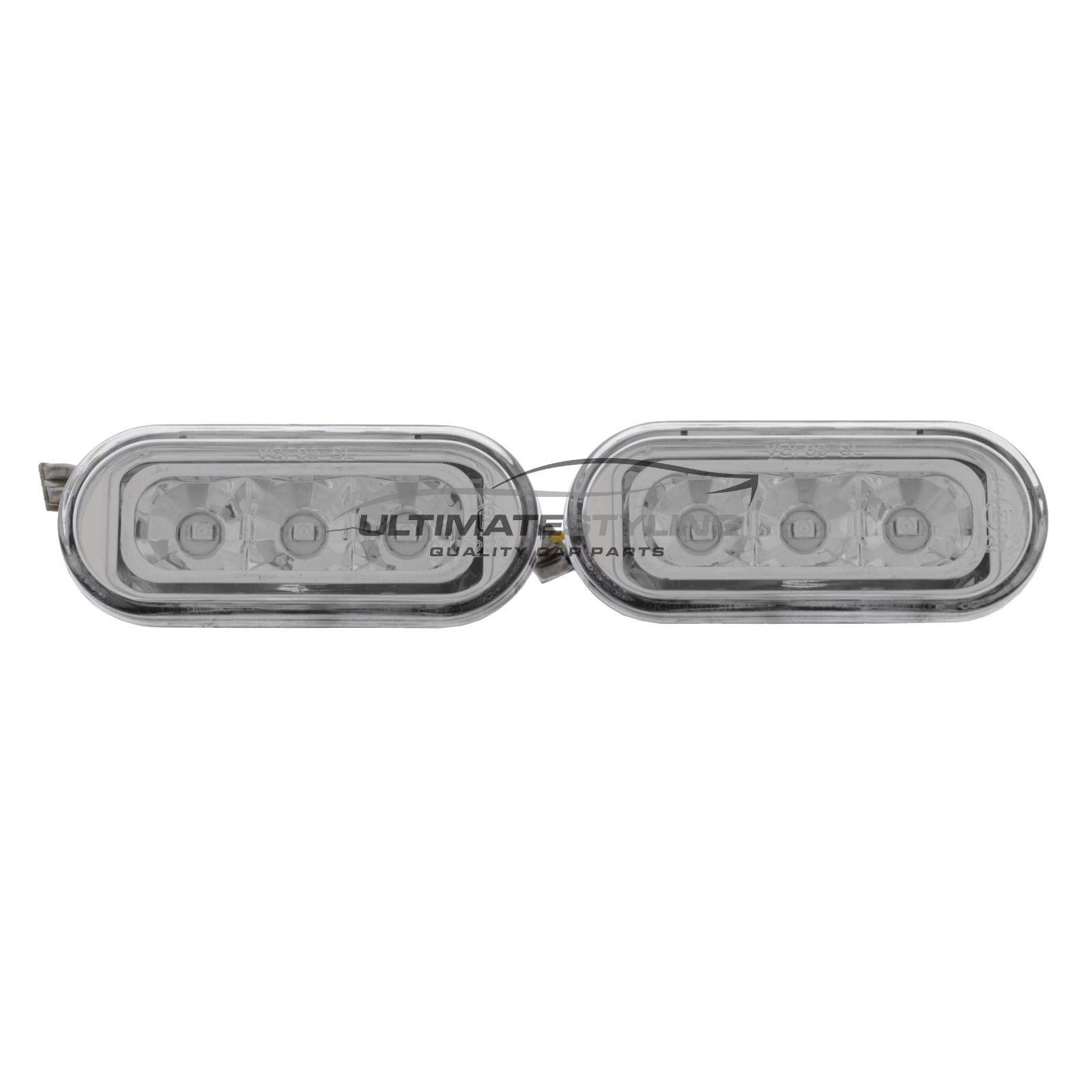 Side Repeaters - Pair (LH & RH) - Crystal Clear lens - LED for Seat Alhambra / Arosa / Cordoba / Exeo / Ibiza / Inca / Leon / Toledo, Volkswagen Beetle / Bora / Caddy / Caravelle / Fox / Golf / Lupo / Passat / Polo / Sharan / Transporter and others