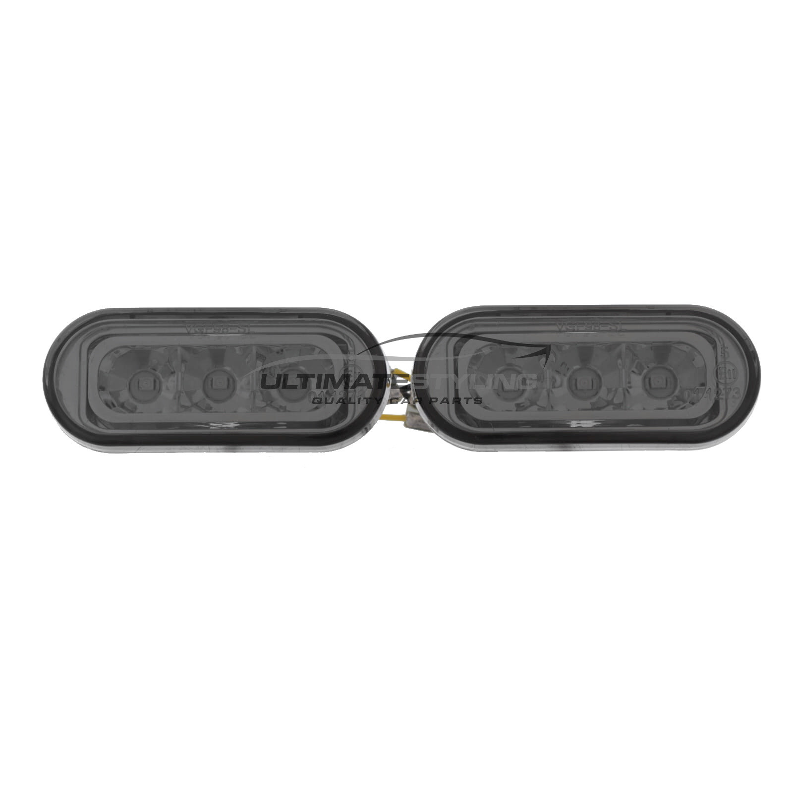 Side Repeaters - Pair (LH & RH) - Crystal Smoked lens - LED for Seat Alhambra / Arosa / Cordoba / Exeo / Ibiza / Inca / Leon / Toledo, Volkswagen Beetle / Bora / Caddy / Caravelle / Fox / Golf / Lupo / Passat / Polo / Sharan / Transporter and others