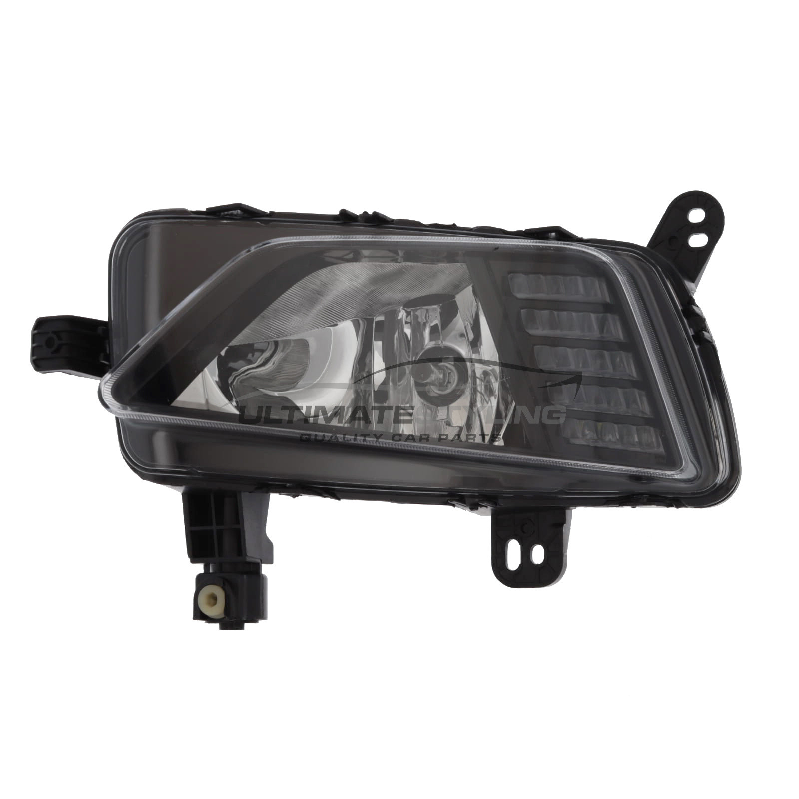 VW Polo Mk6 2017-2022 - Front Fog Light & LED Daytime Running Lamp - Chrome Inner - Black Edging - Includes LED Bulbs - Passenger Side Left Hand